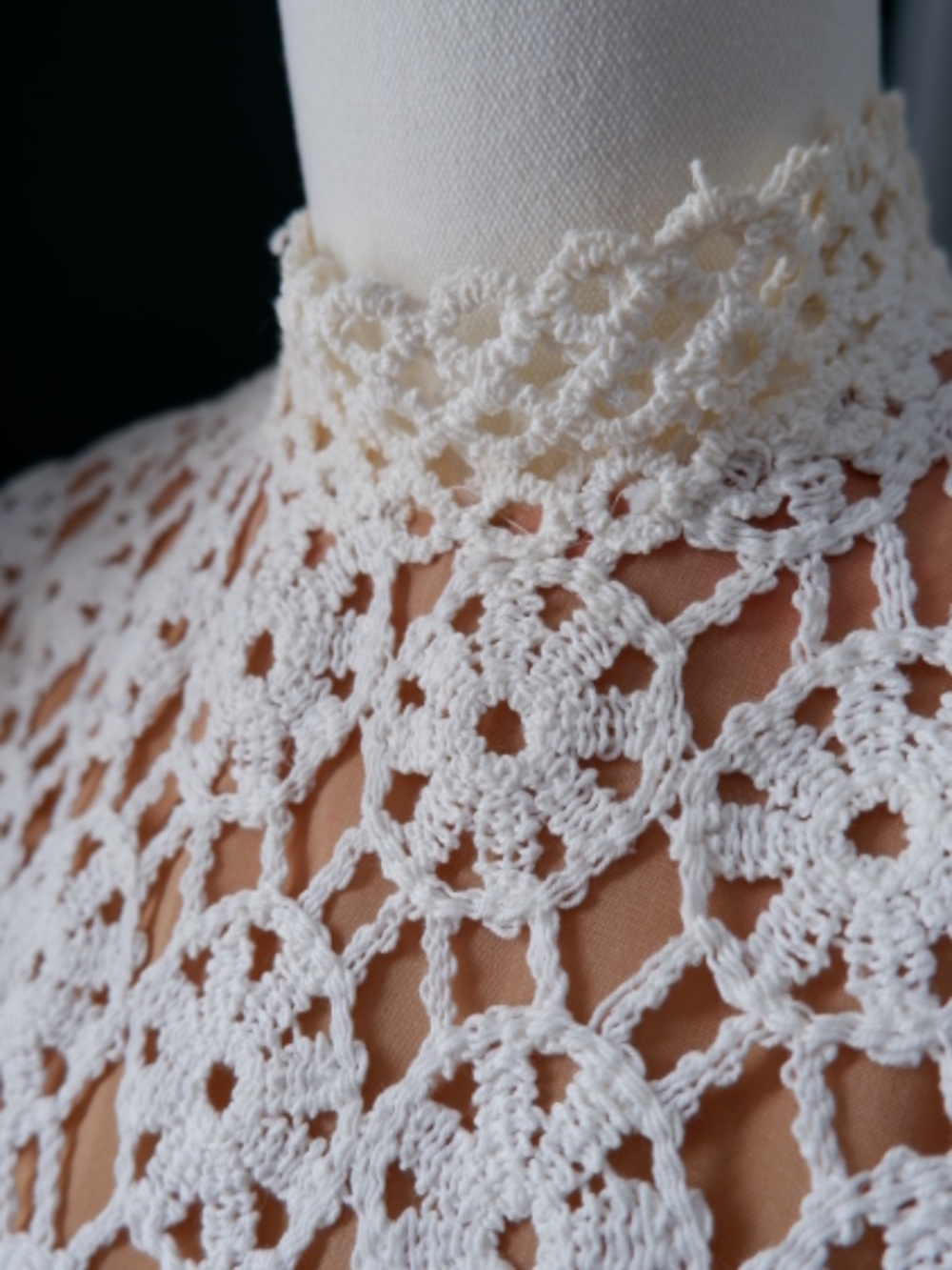 1960s Cotton Crochet Mock Neck Gown - Picture 6 of 11